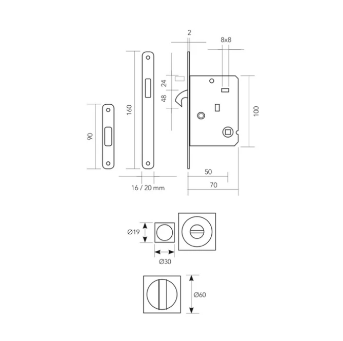 Kit para puerta corredera con muletilla cuadrado