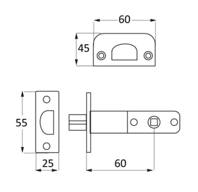 Square rosette handle with button key in Zamak