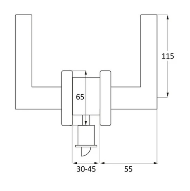 Square rosette handle with button key in Zamak