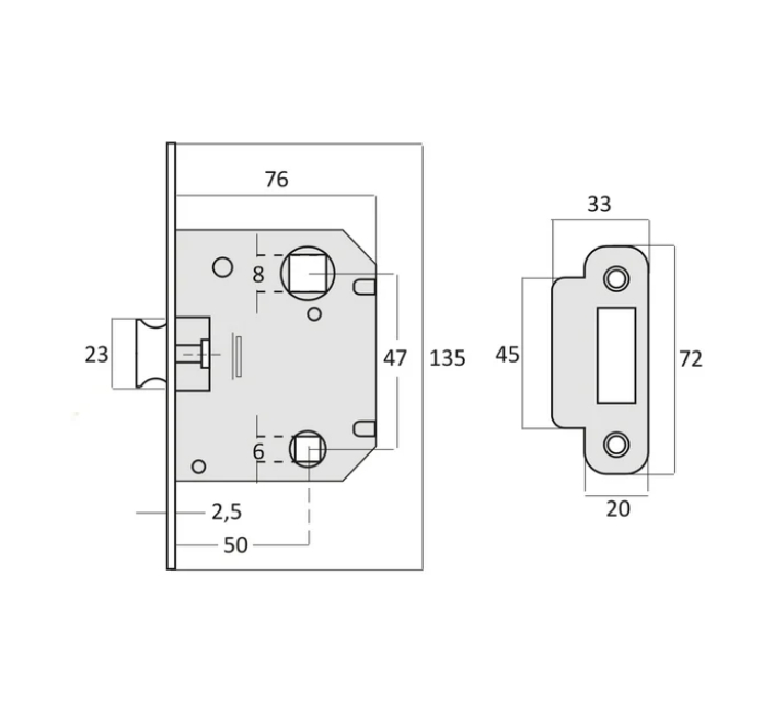 47mm round edge latch