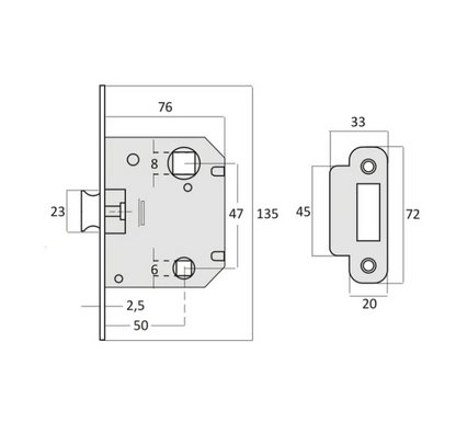 47mm round edge latch