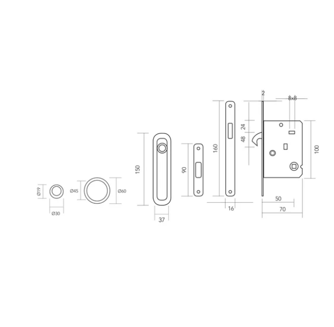 Sliding door kit with oval handle