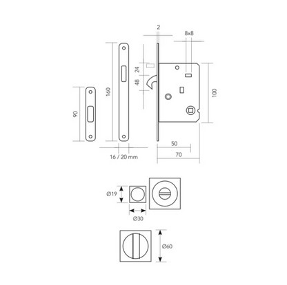 Sliding door kit with square handle