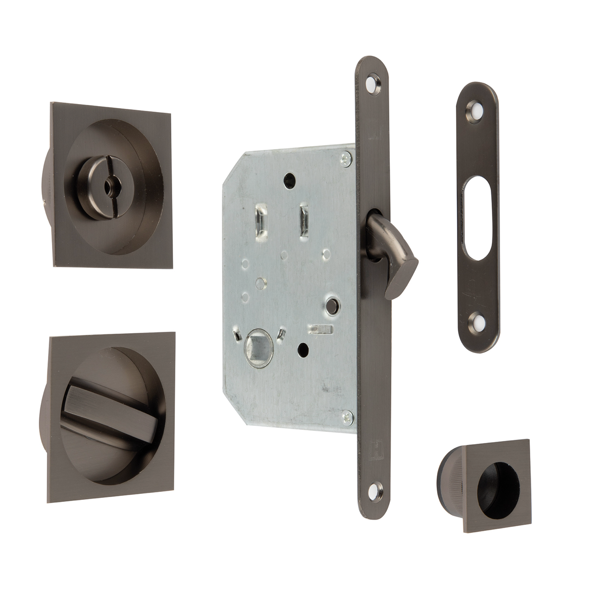 Kit for sliding door with square bolt